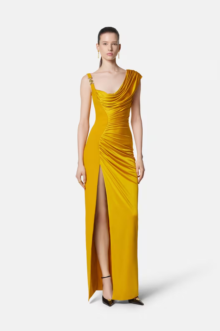 Statement halterjurk met franjes en maxi-lengte