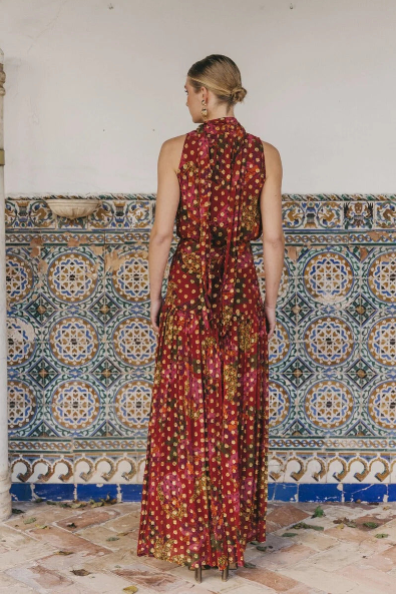 Statement halterjurk met franjes en maxi-lengte