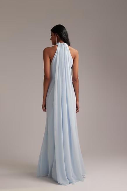 Abito Maxi Halter Drappeggiato Greco In Azzurro Chiaro