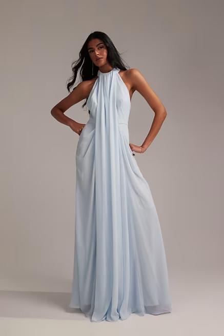 Abito Maxi Halter Drappeggiato Greco In Azzurro Chiaro