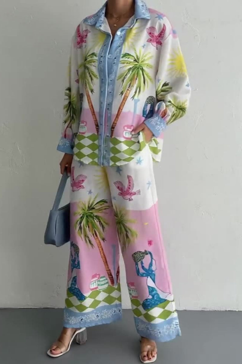 Zestaw spodni z motywem palm inspirowany plażą