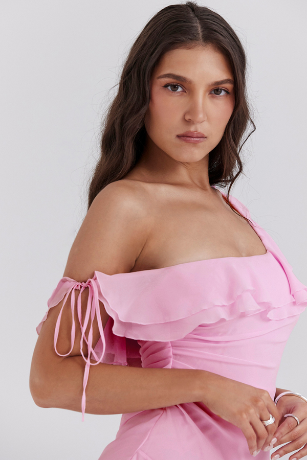 Anissa Off Shoulder Ruffle Mini Kleed