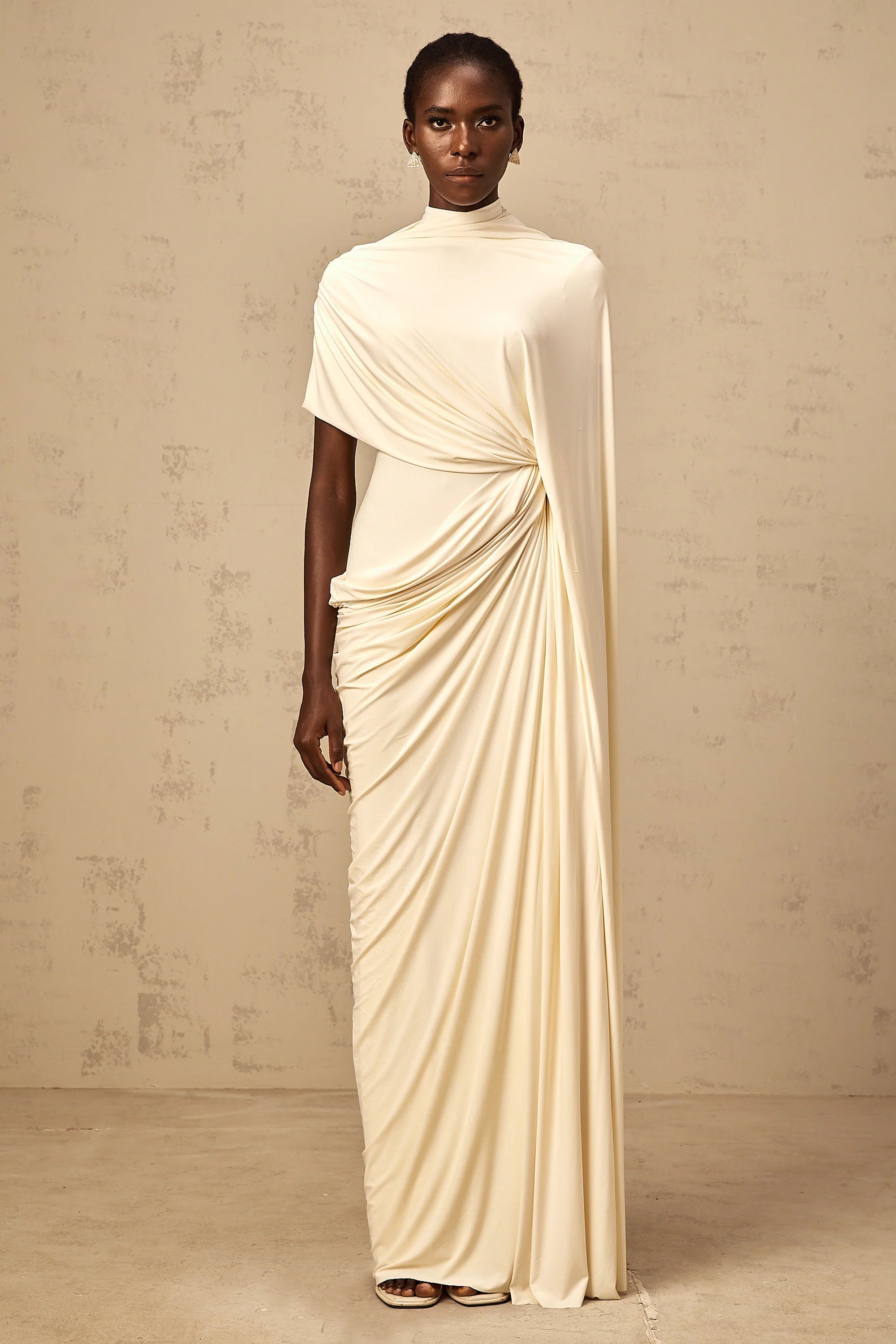 Elegant Draped High Neck Maxi Dress