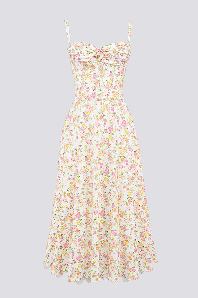 Robe longue froncée fleurie Athenais