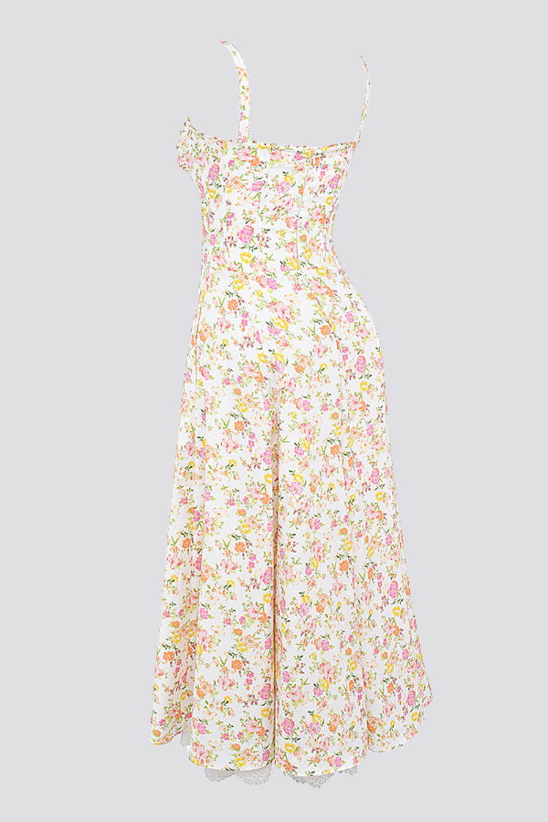 Athenais maxi-jurk met bloemen en ruches