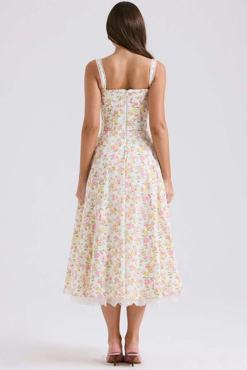 Vestido maxi floral franzido Athenais