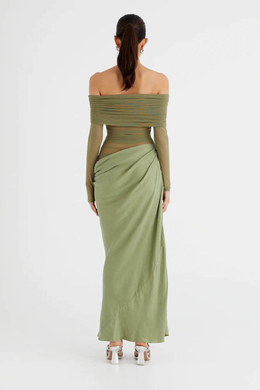 Lillian Off Shoulder Transparante Maxi Mesh Jurk