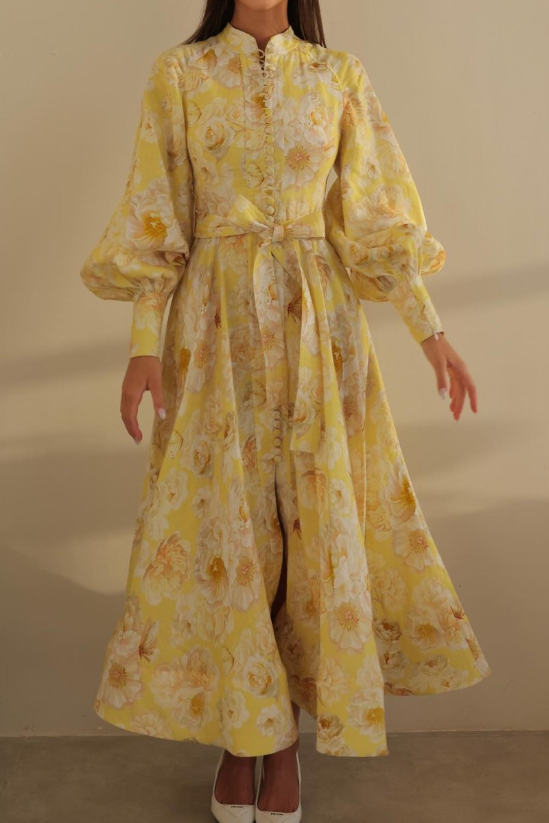 Robe Maxi Florale à Manches Bouffantes Cécilie