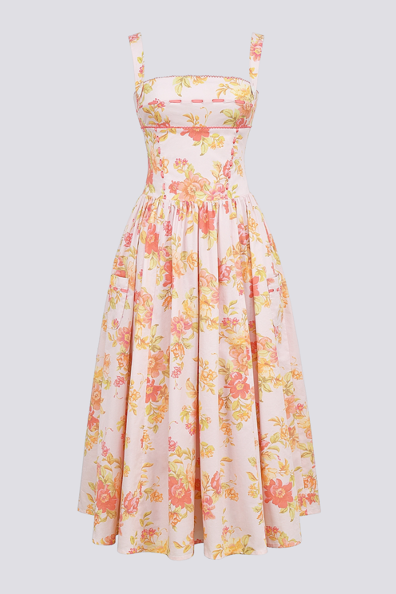 Midi šaty Cybèle Peach Poppy Print