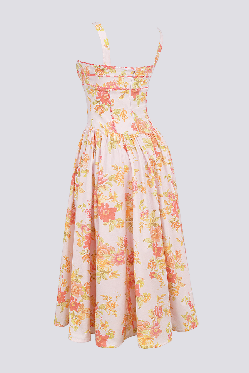 Cybèle Peach Poppy Print Midi Kleed