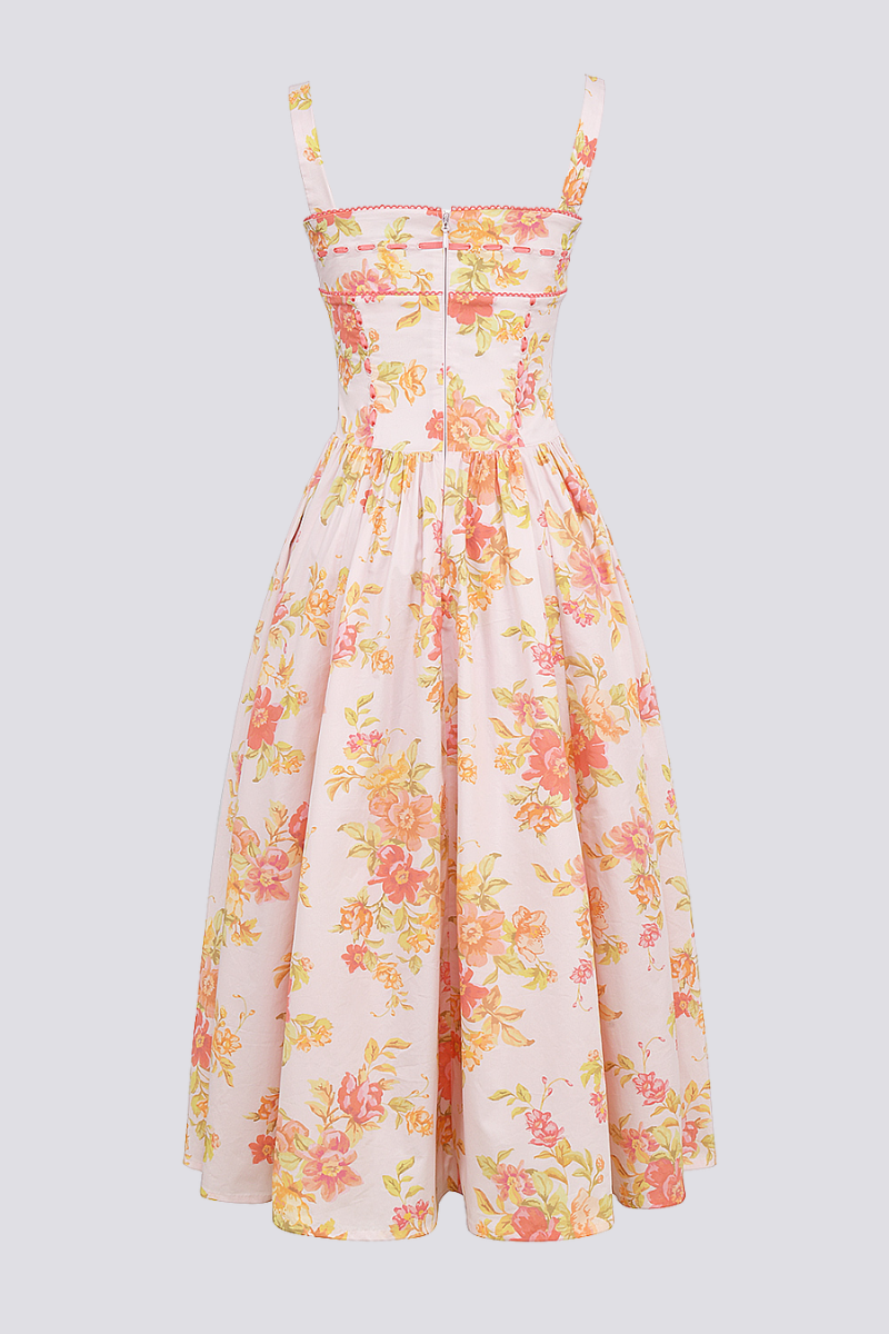 Cybèle Peach Poppy Print Midi-kjole