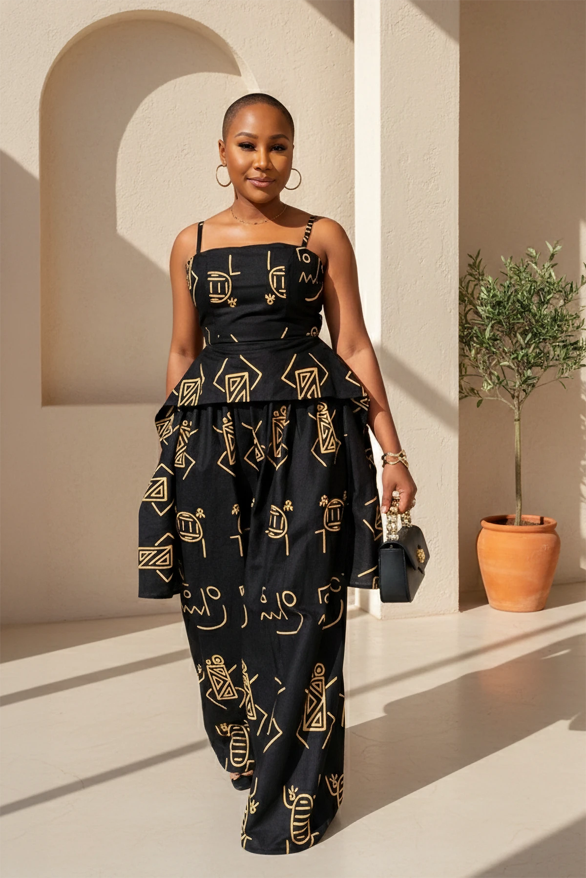 무지개 그림 해 달 그물 맥시 드레스