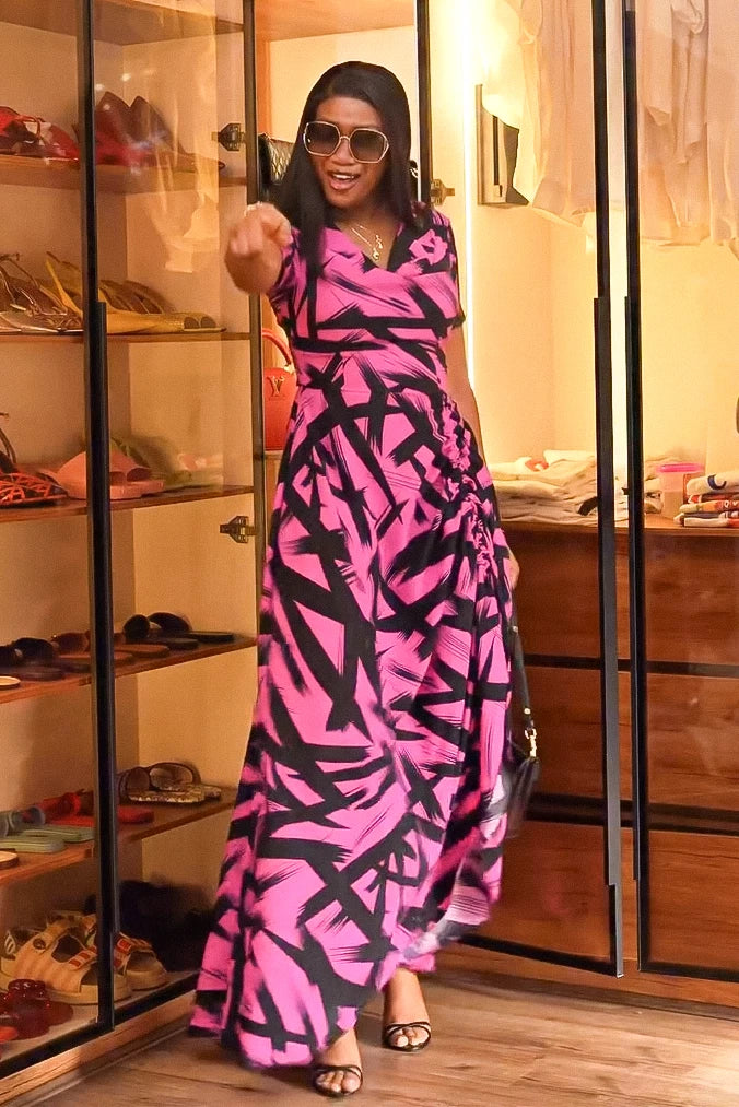 무지개 그림 해 달 그물 맥시 드레스