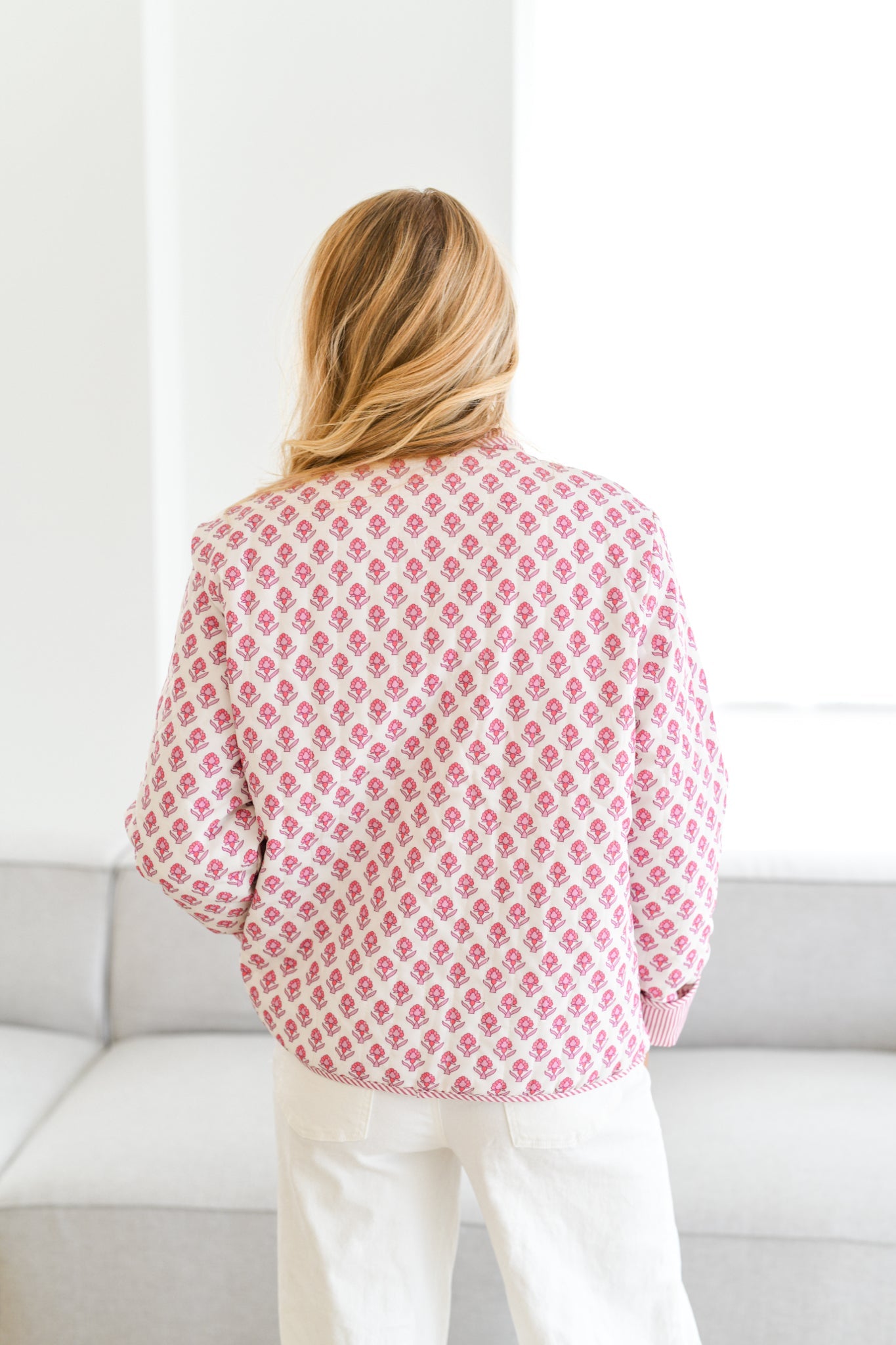 Lola Printed Quilted Jacket-Baby Pink