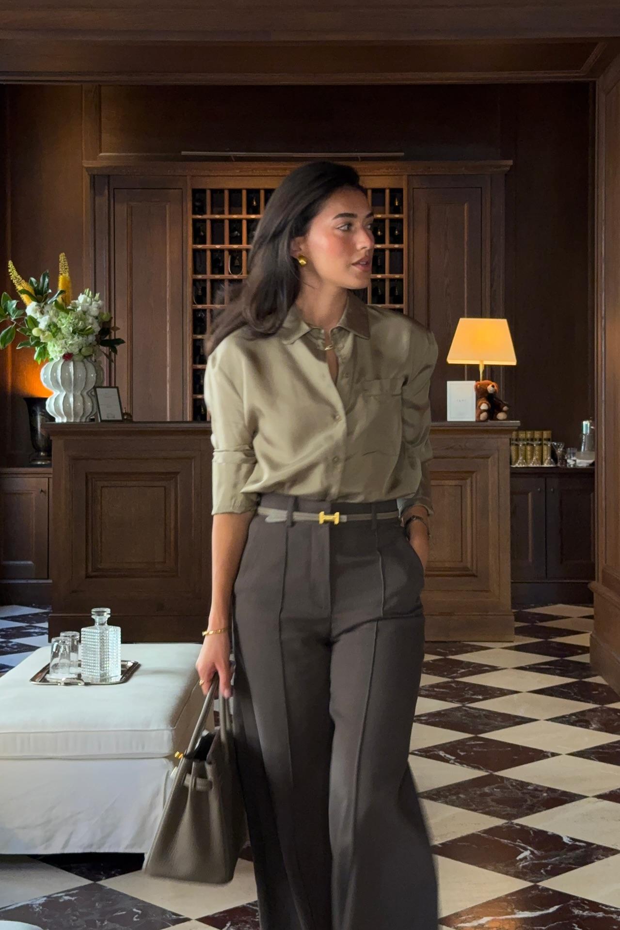 Luxury Button Down Shirt & High Waisted Wide-Leg Trousers