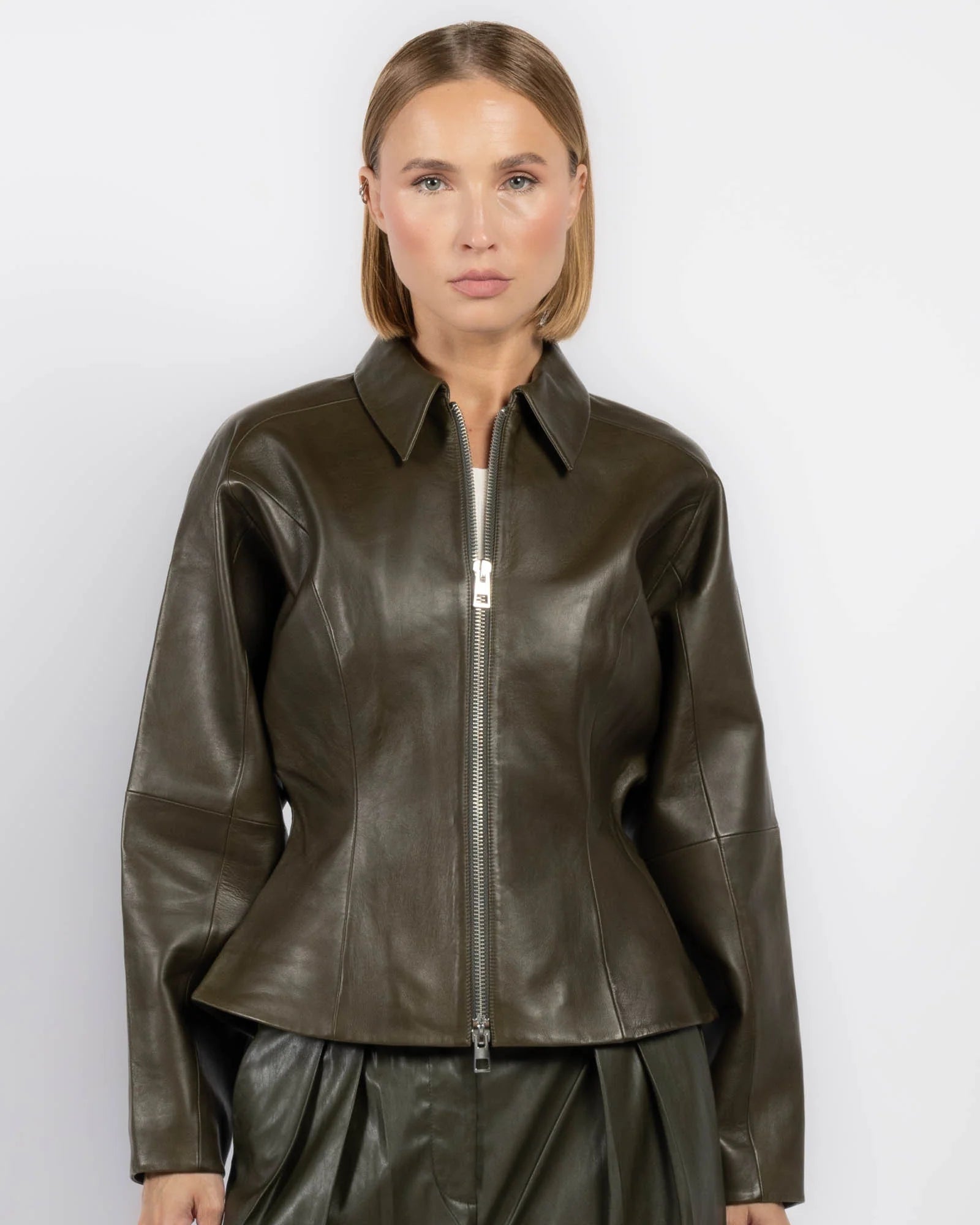 Form - Fitting Leather Zip Jacket