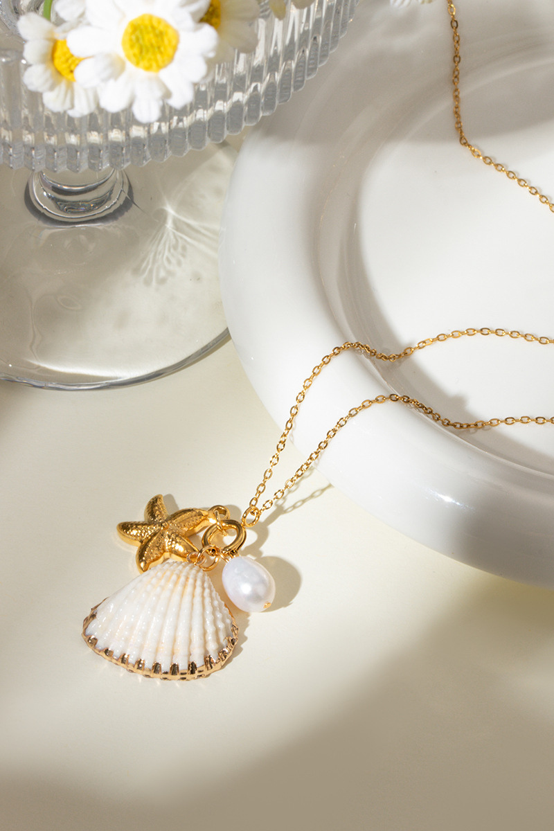 Flavie Shell Zeester Parel Ketting