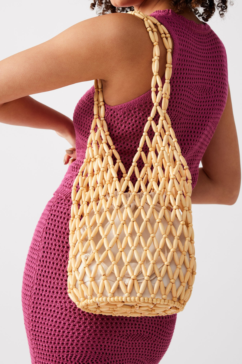 Bolso de hombro con cuentas de madera huecas Georgina