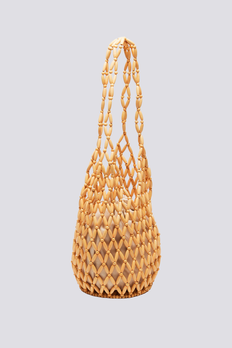 Sac à bandoulière en perles de bois ajourées Georgina