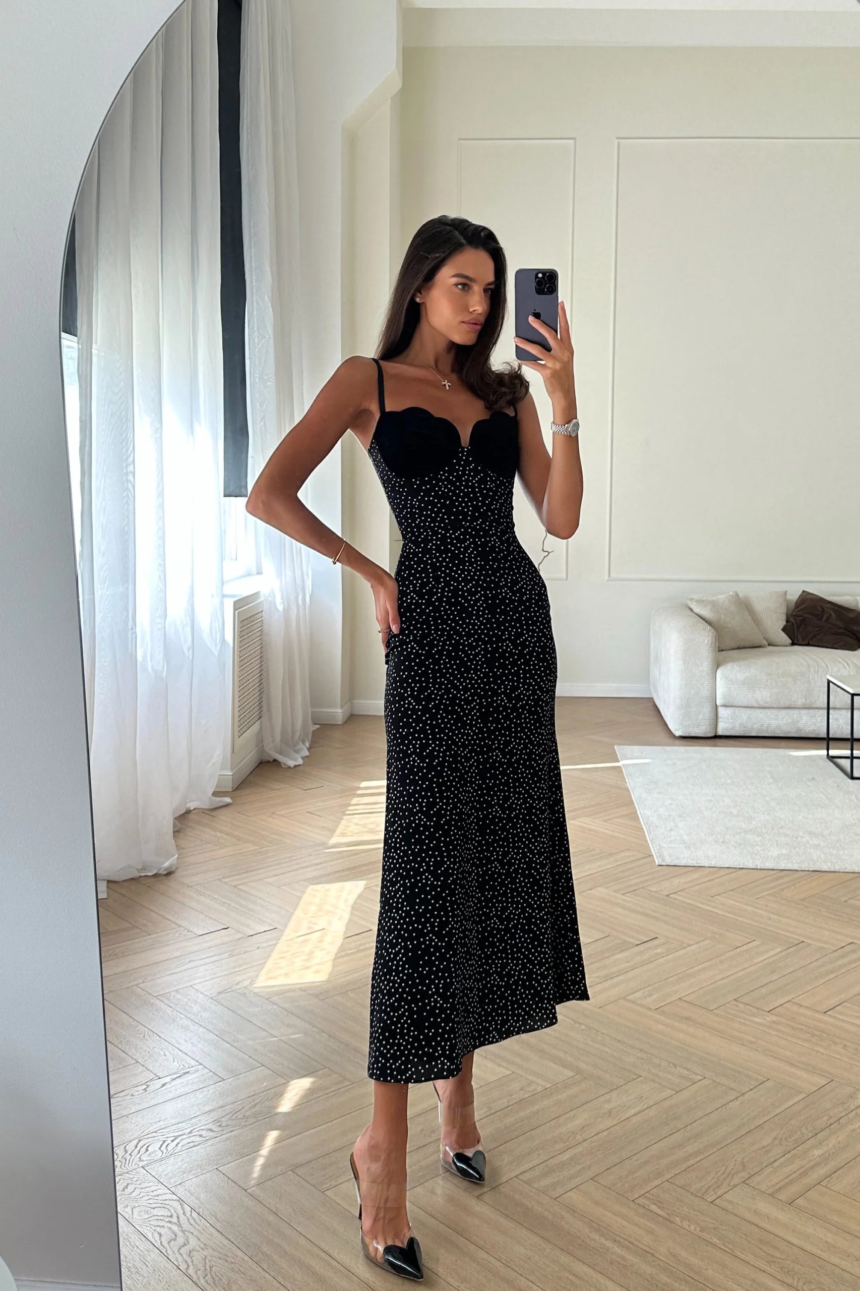 Velvet Insert Midi Dress