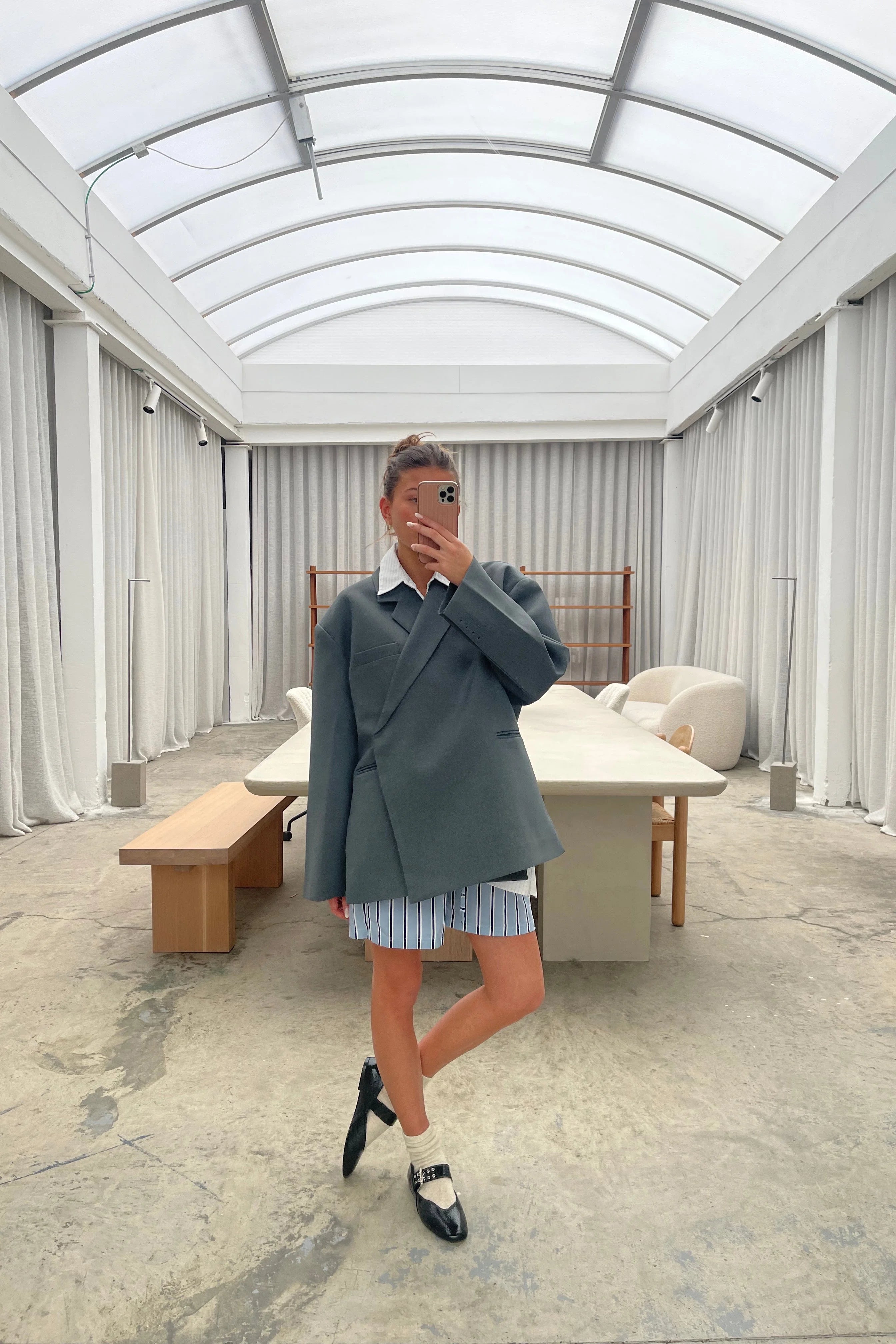 Oversized Zijsplit Blazer Staalblauw