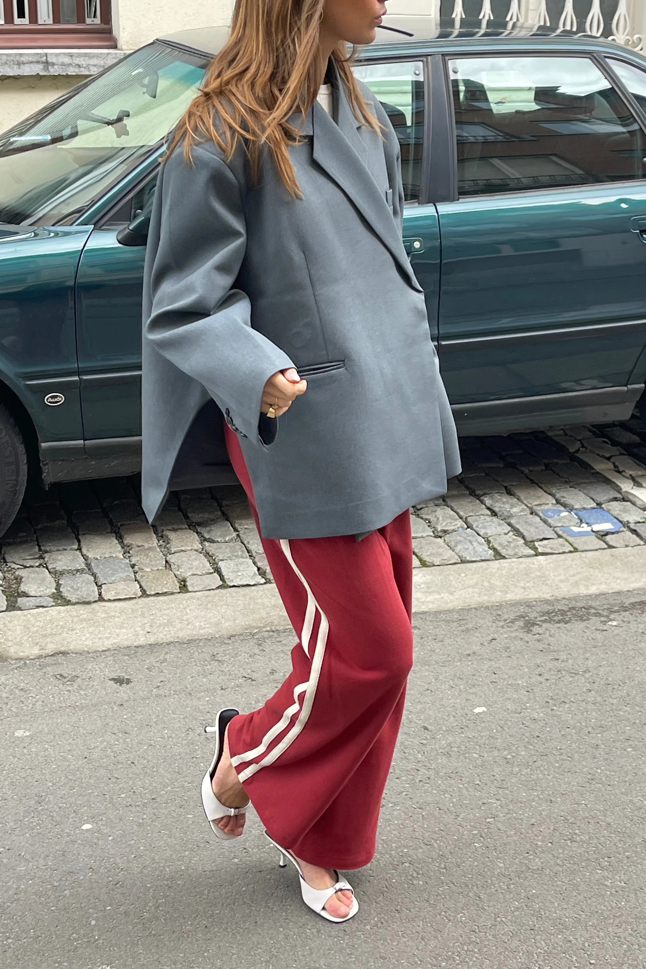 Blazer oversize à fente latérale bleu acier