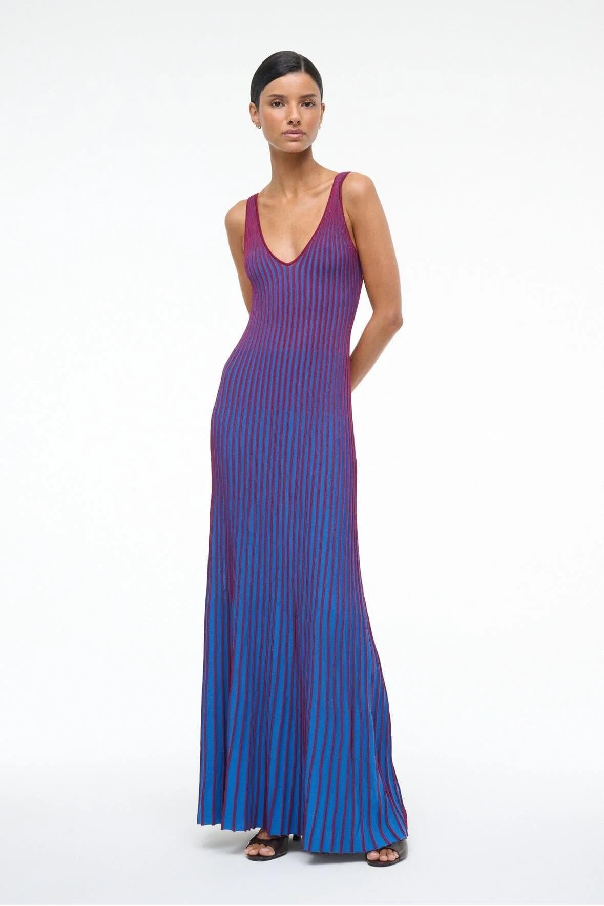 V - Neck Ribbed Knit Maxi Dress