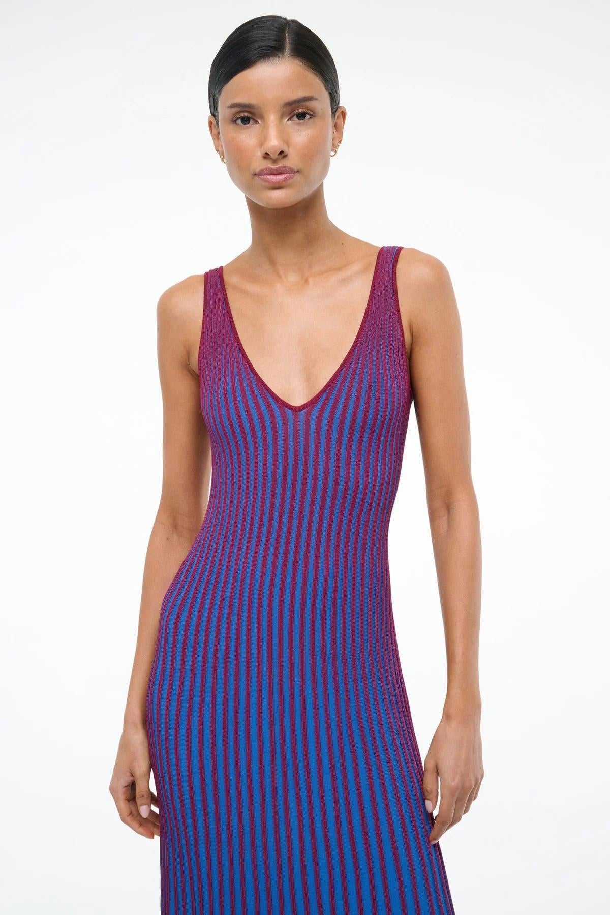 V - Neck Ribbed Knit Maxi Dress
