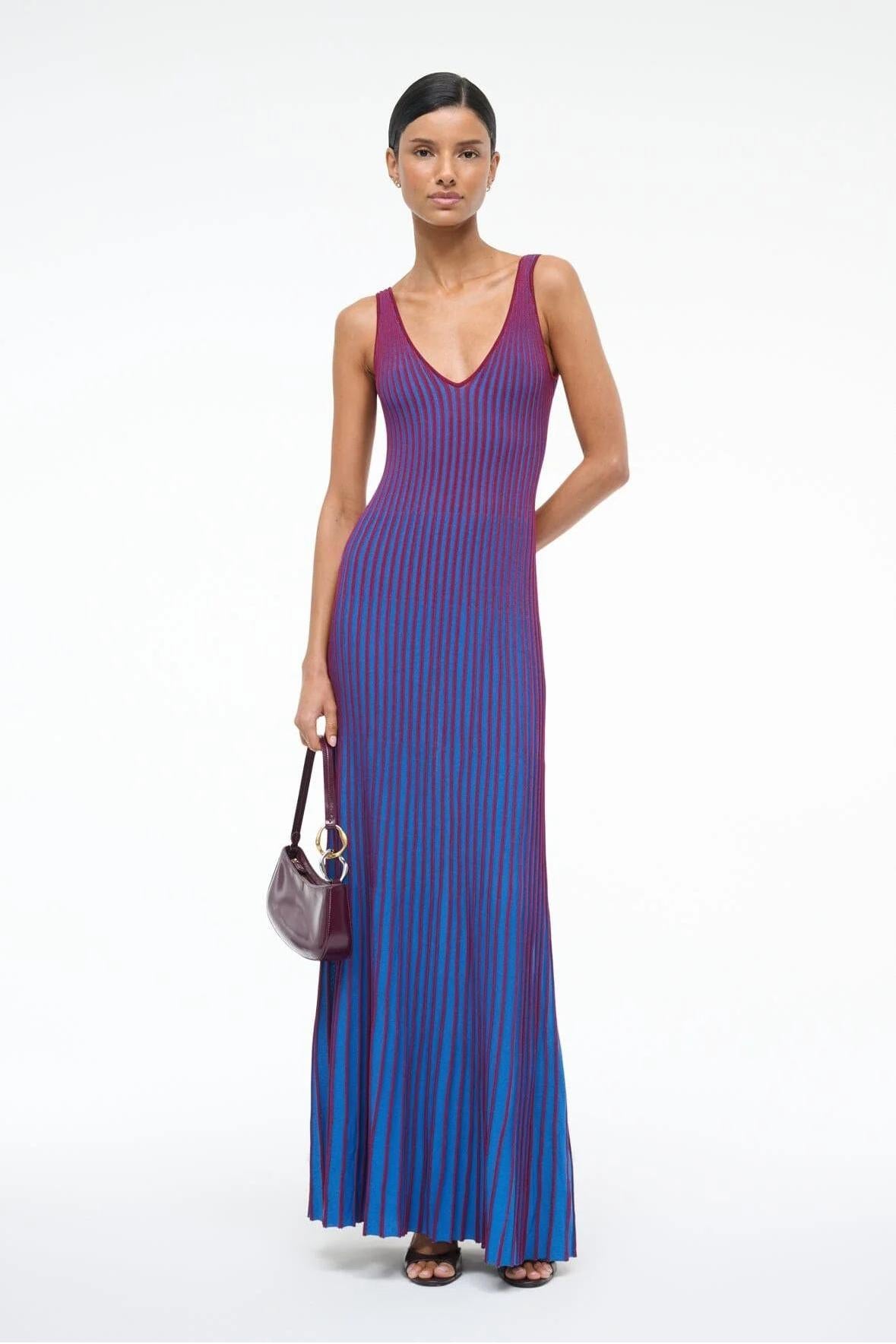 V - Neck Ribbed Knit Maxi Dress
