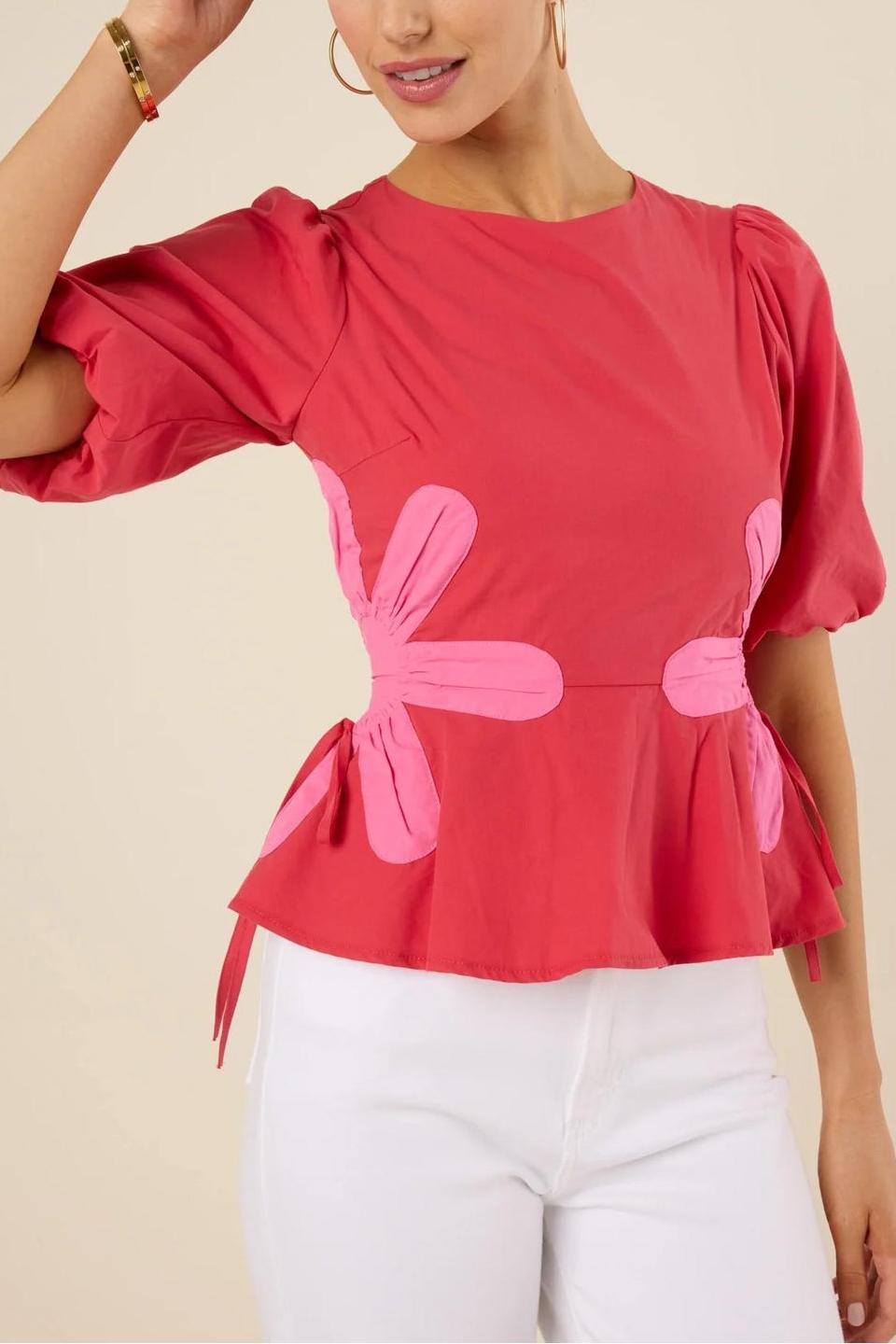 Izzie Contrast Floral Self-Ties Top