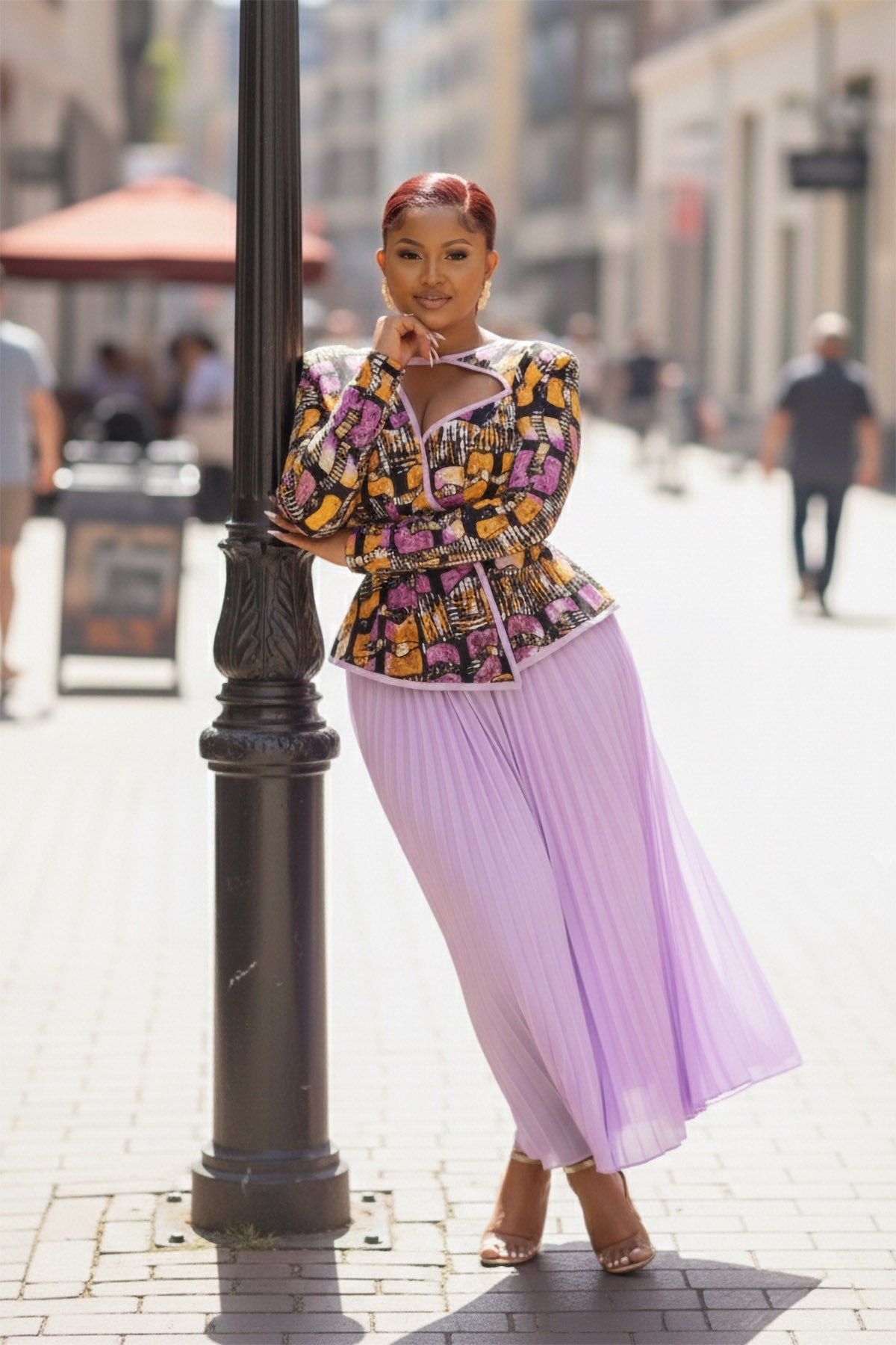 多色抽象模様のひだスカートセット