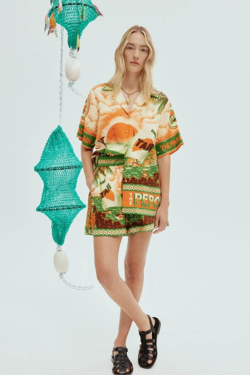 Léocadie korte mouwen zonsondergang print shorts set