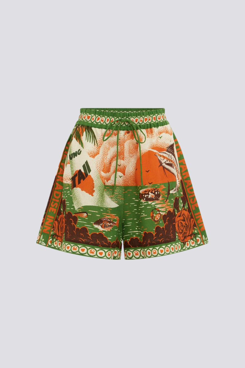 Léocadie korte mouwen zonsondergang print shorts set