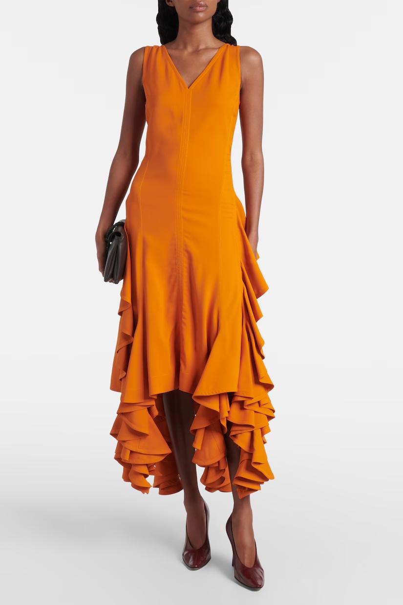 Asymmetric Ruffled Midi Dress