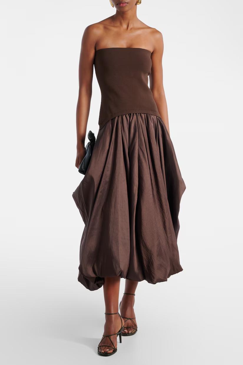 Strapless Balloon Hem Midi Dress