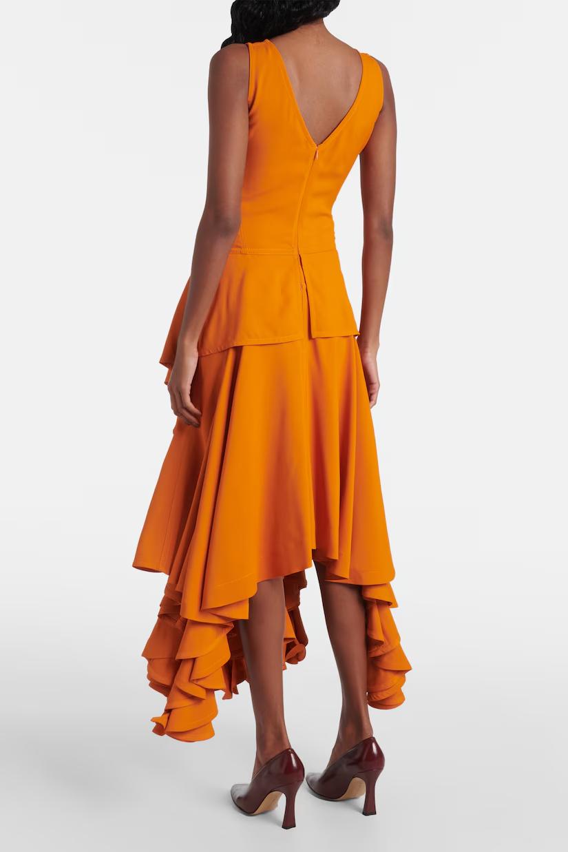 Asymmetric Ruffled Midi Dress