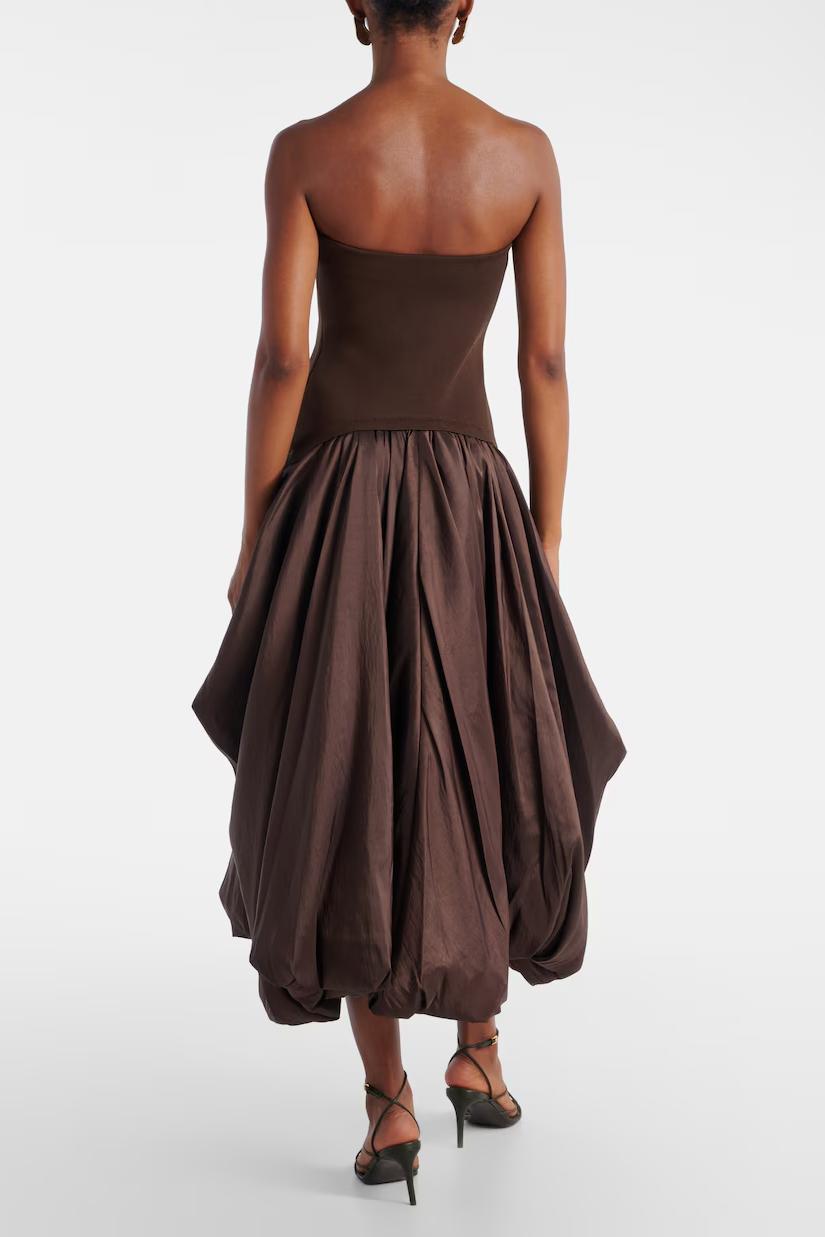 Strapless Balloon Hem Midi Dress