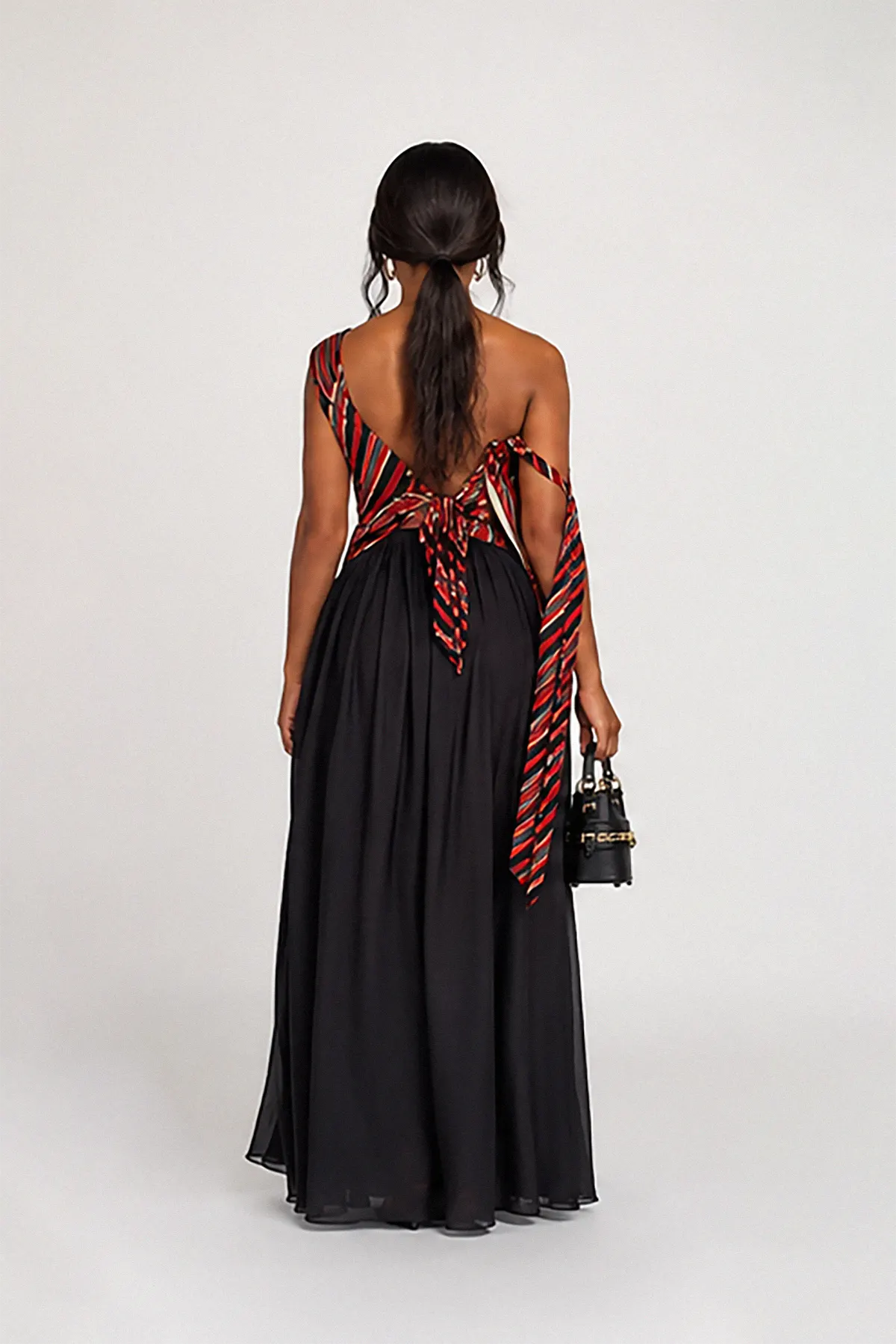 Contrast Stripe Black Maxi Dress