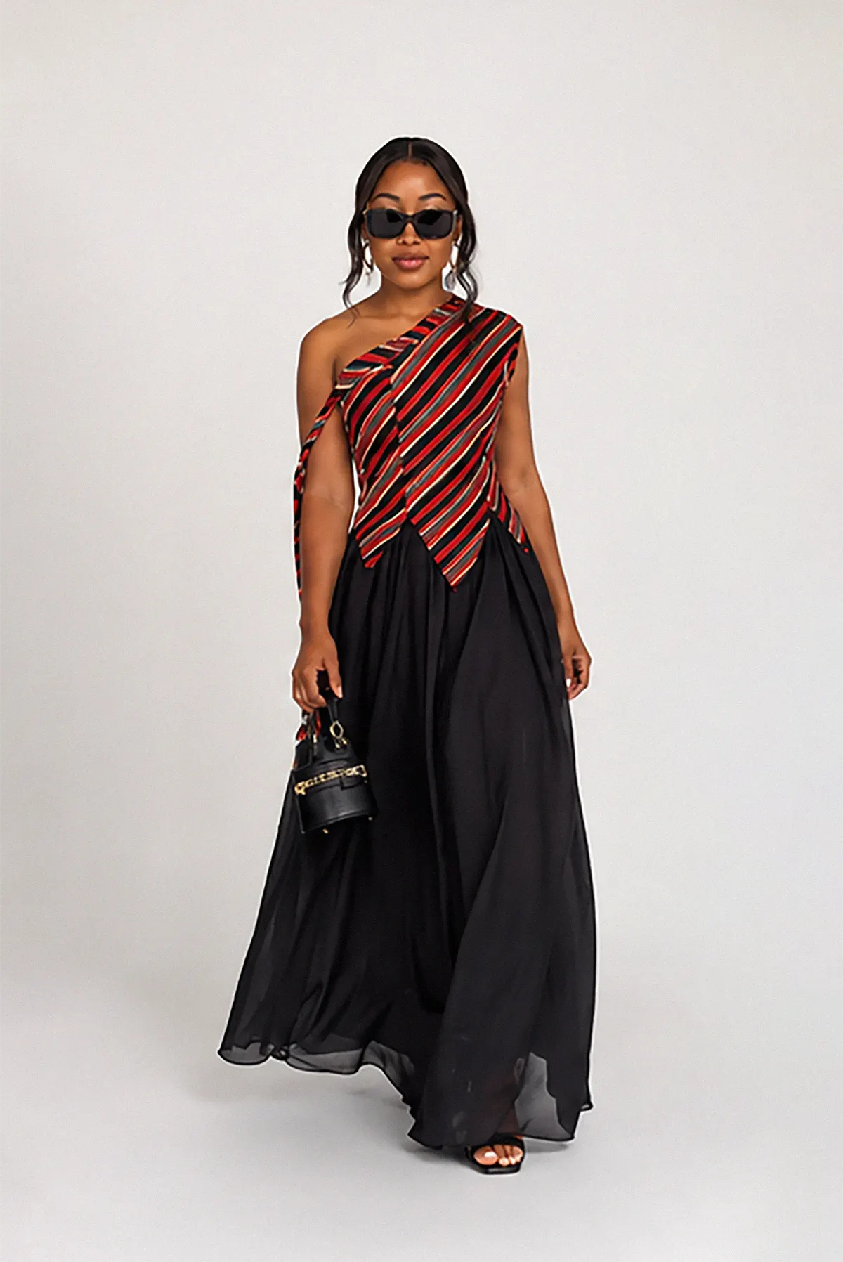 Contrast Stripe Black Maxi Dress