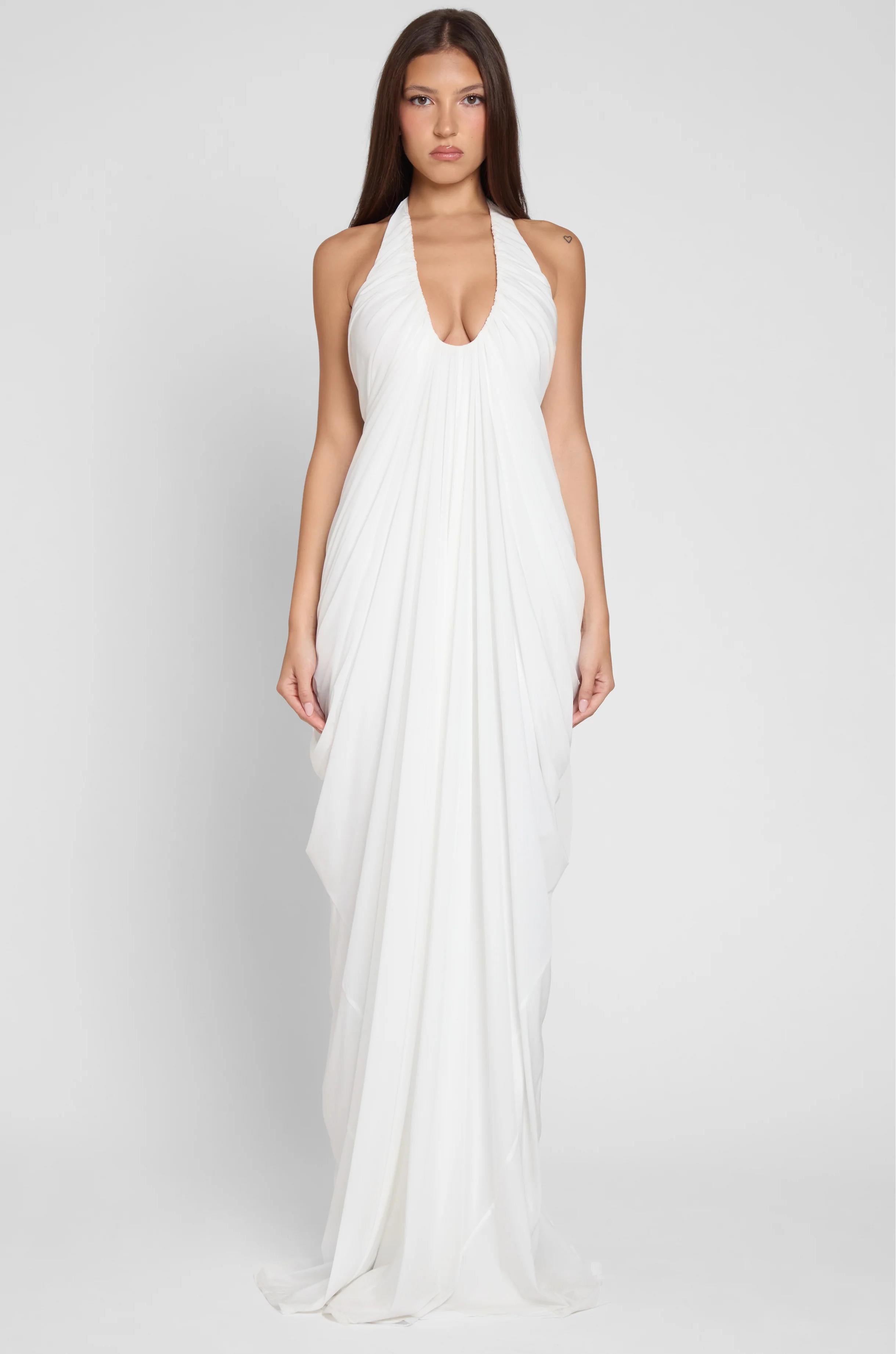 Halter Neck Draped Maxi Dress