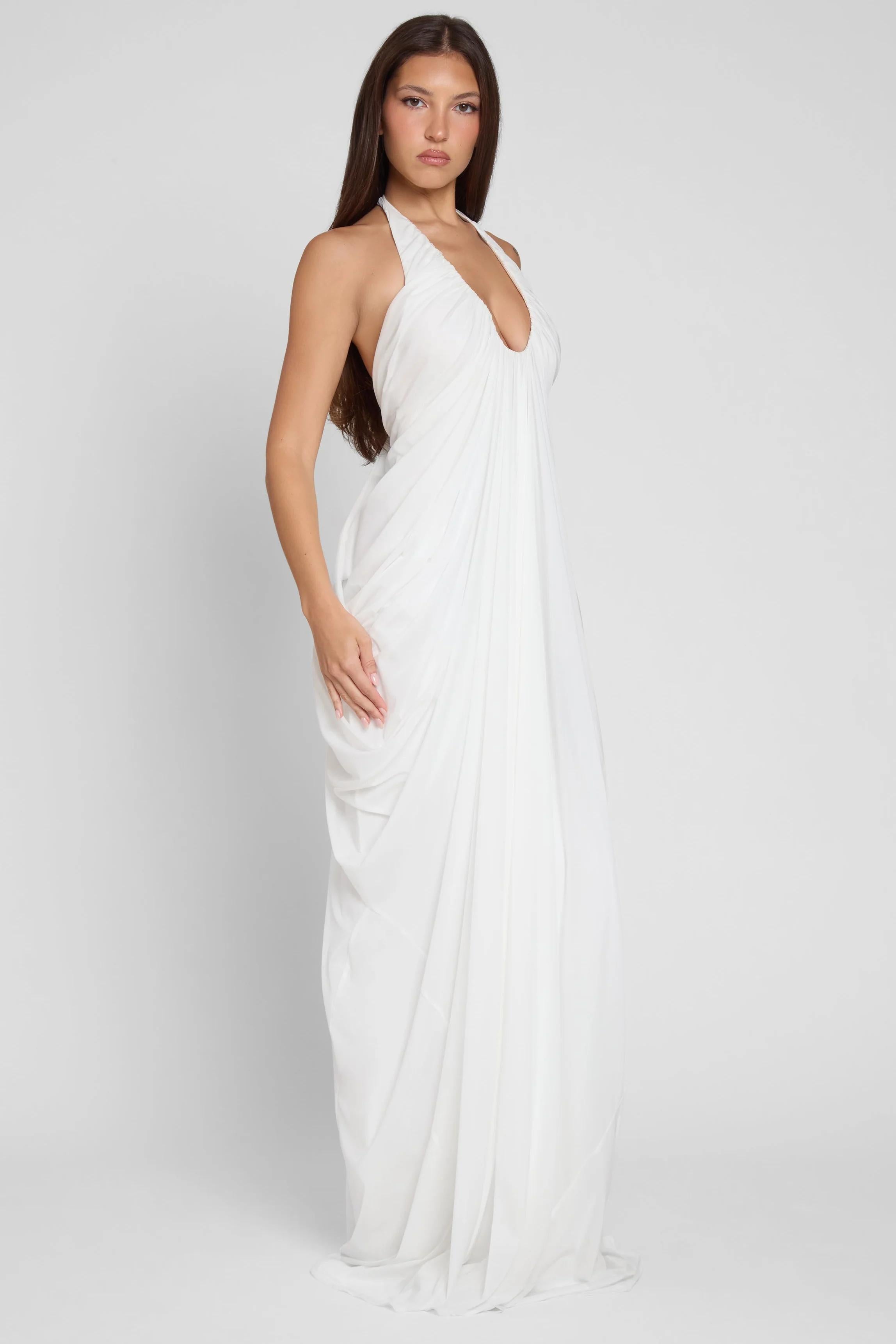 Halter Neck Draped Maxi Dress