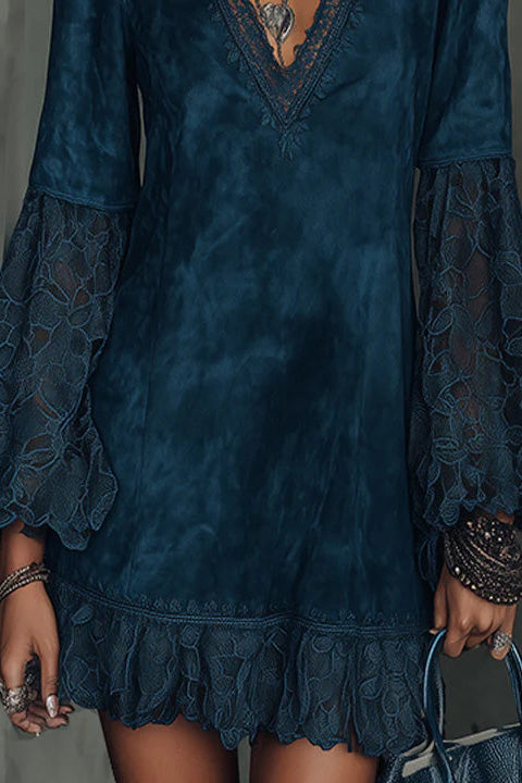 Grace Blummen Applikatioun Short Sleeve Midi Kleed