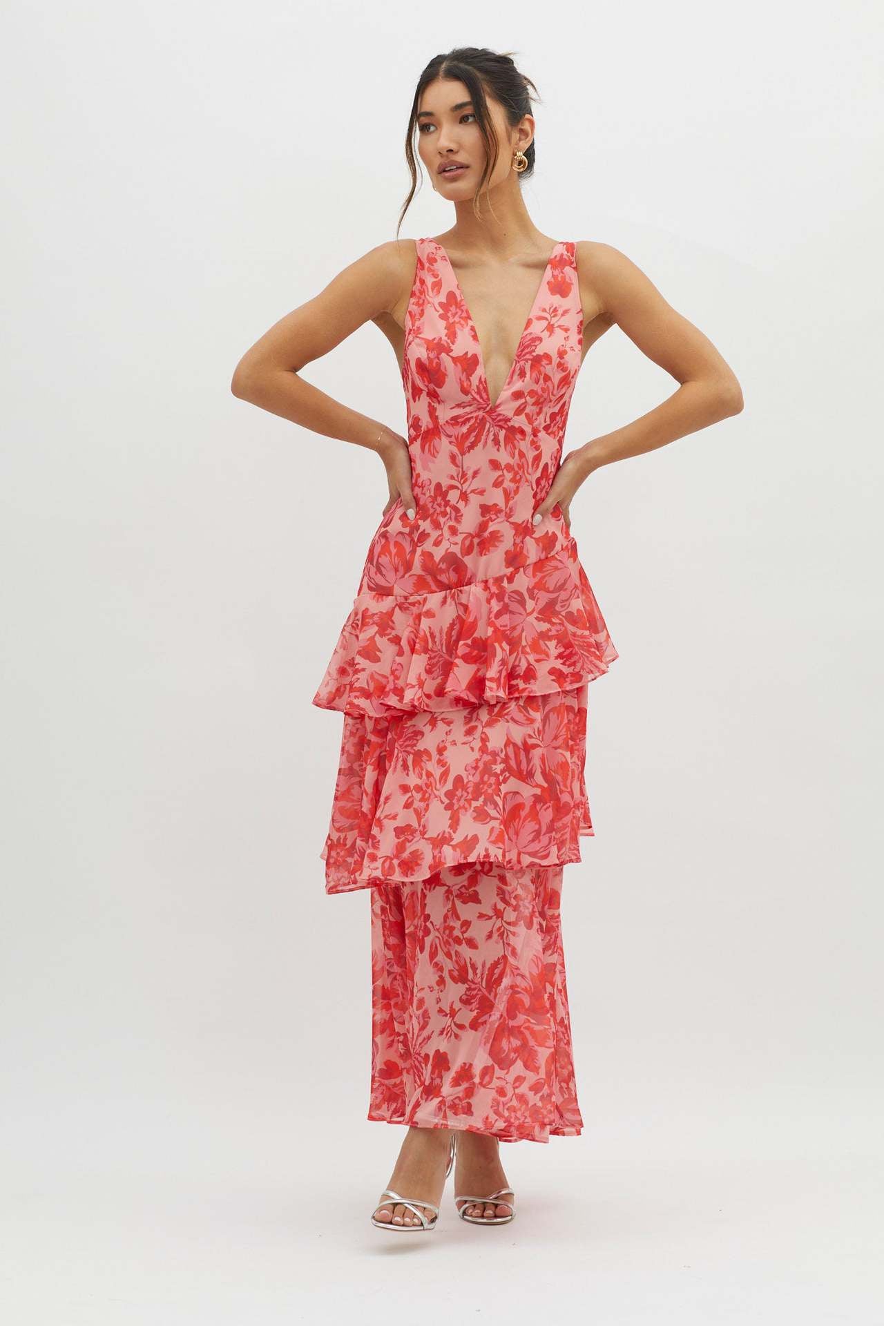 Strappy Back Ruffle Maxi Kleed