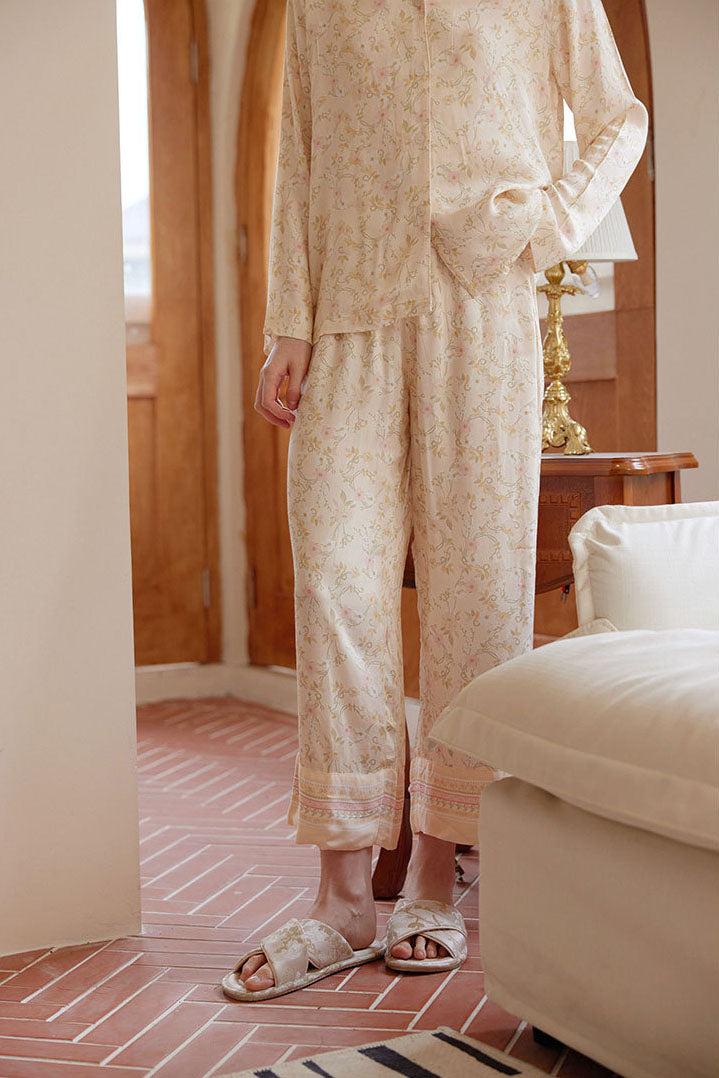 Floral Print Notched Collar Sleepwear Set