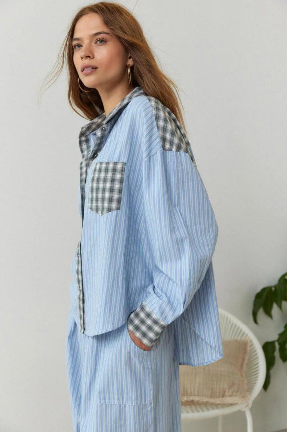 Sky Blue Loose Splice Pyjamas Set