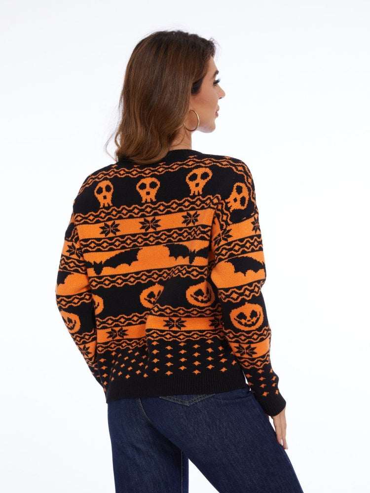 Maglione lavorato a maglia girocollo con motivo zucca di Halloween