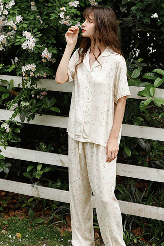 Satin Blossom Blommönster Pyjamas Set