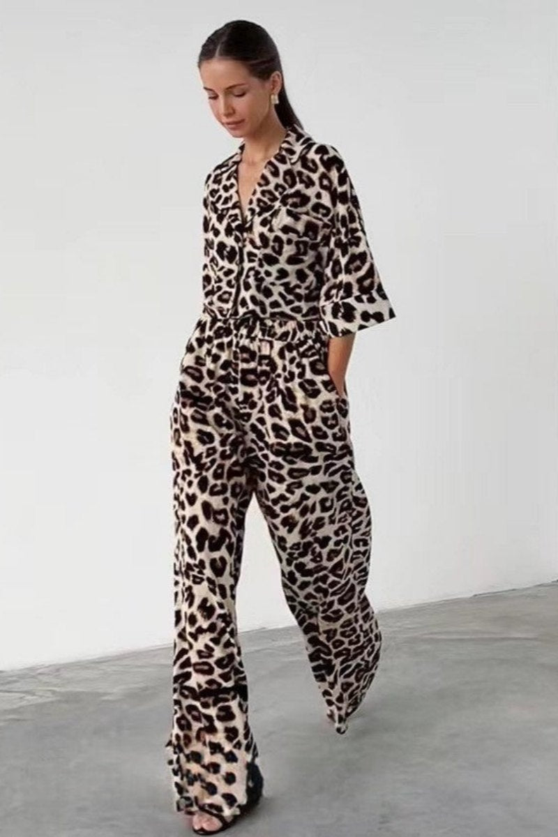 Leopard Print Top Och Byxor Set