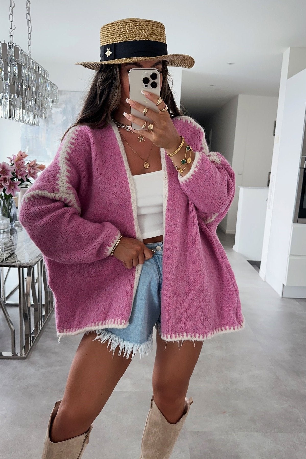 Contrast Loose Long Sleeve Cardigan