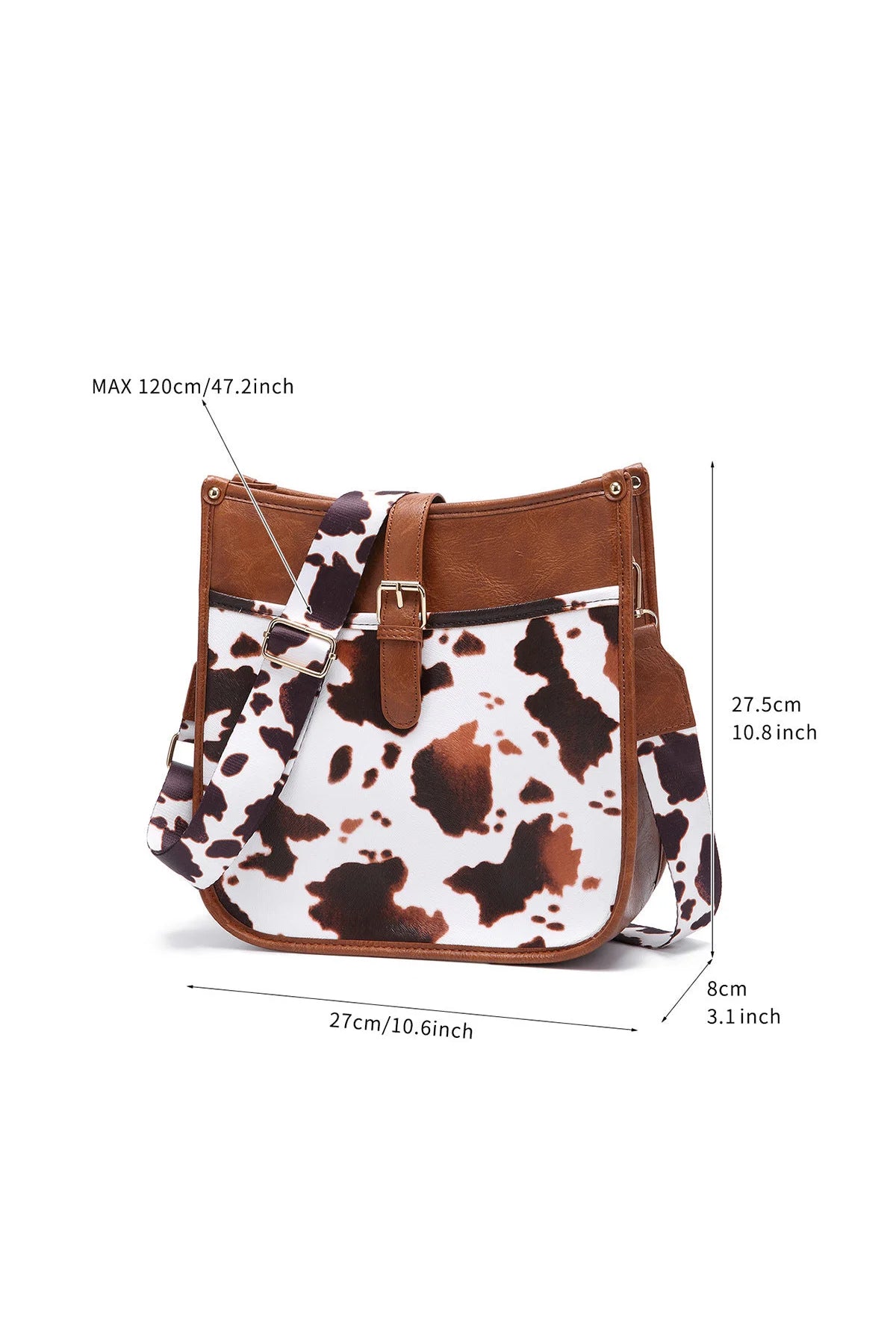 Borsa a tracolla con stampa mucca marrone stile cowboy occidentale